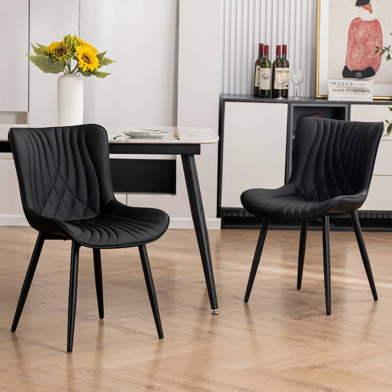 Modern Upholstered Leather Armless Dining Chairs Set of 2 - Black