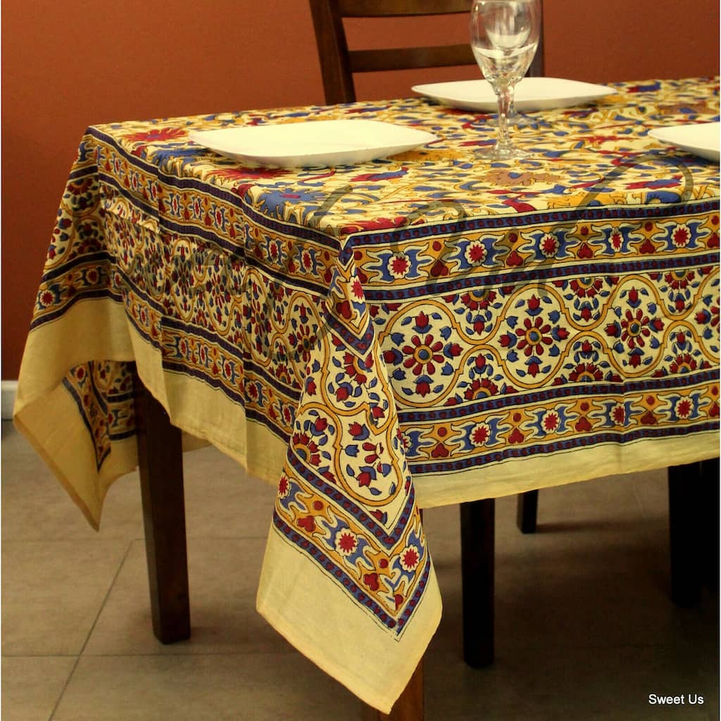 Bloom Kalamkari Lightweight Cotton Sunflower Tablecloth Rectangle