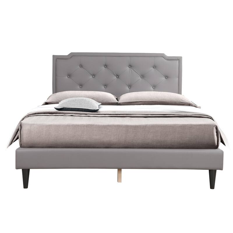 Light Grey Queen-Sized Bed with Adjustable Headboard and Sturdy Support