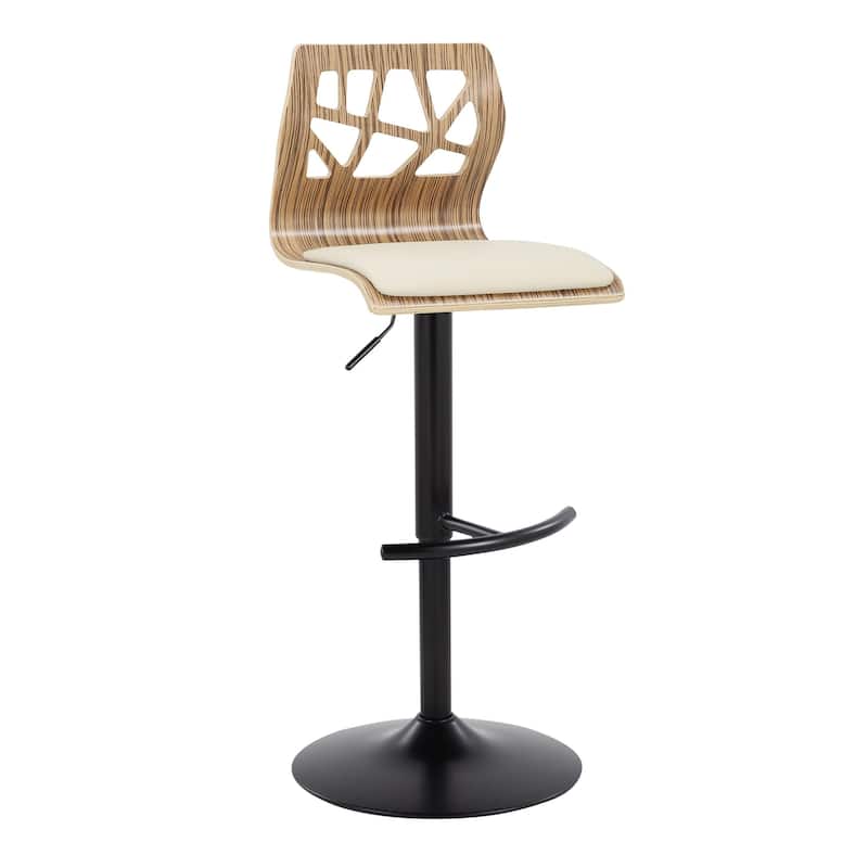 Carson Carrington Sala Adjustable Bar Stool with Rounded T Footrest (Set of 2) - Cream Faux Leather/Zebra Wood/Black