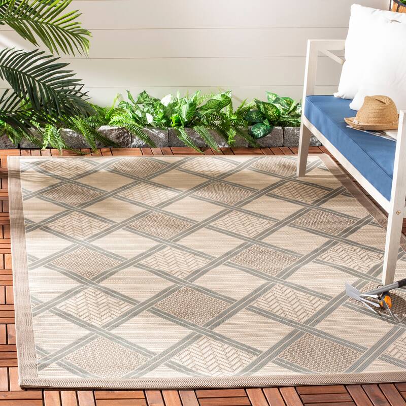 SAFAVIEH Courtyard Stiliana Indoor/ Outdoor Waterproof Patio Backyard Rug - Beige/Dark Beige - 4' x 5'7"