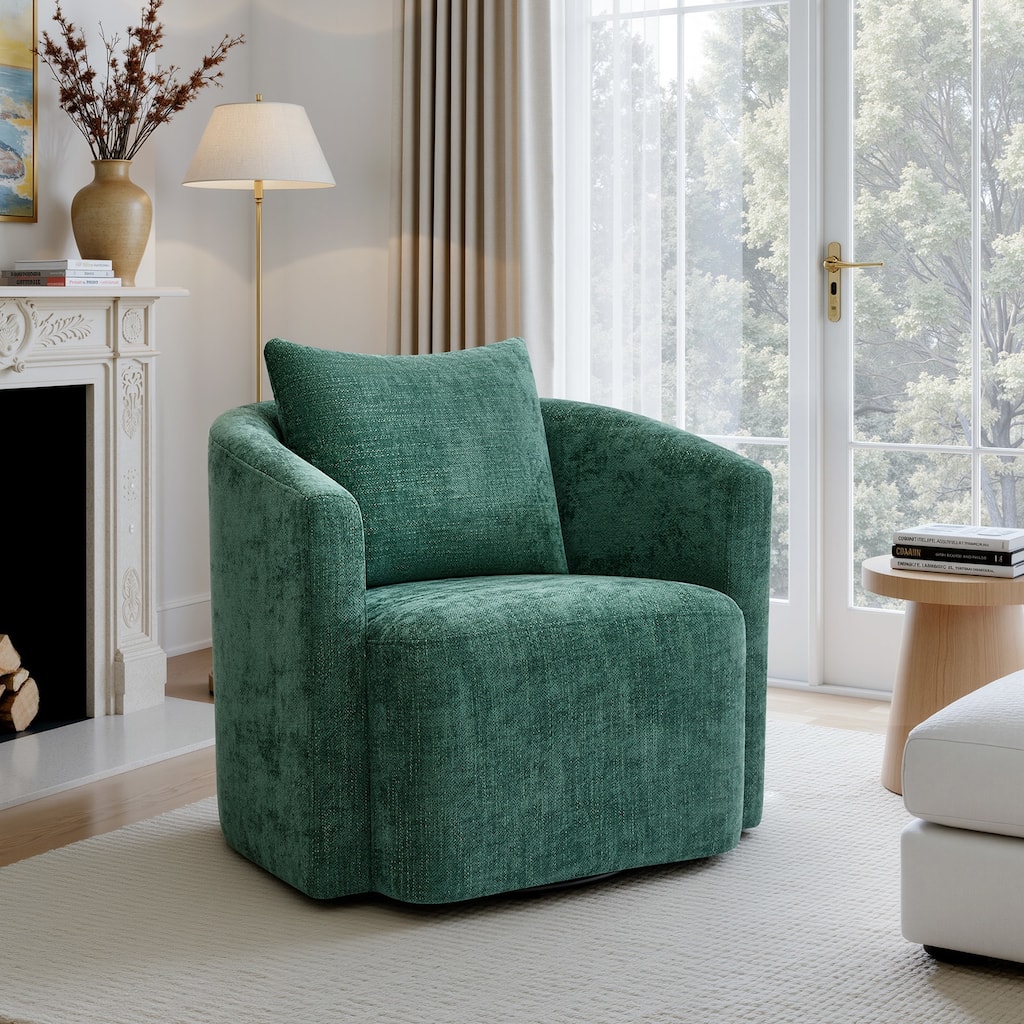 Chenille Upholstered Swivel Accent Barrel Chair Armchair with Pillow - 29.1"W x 29.9"D x 32.2"H