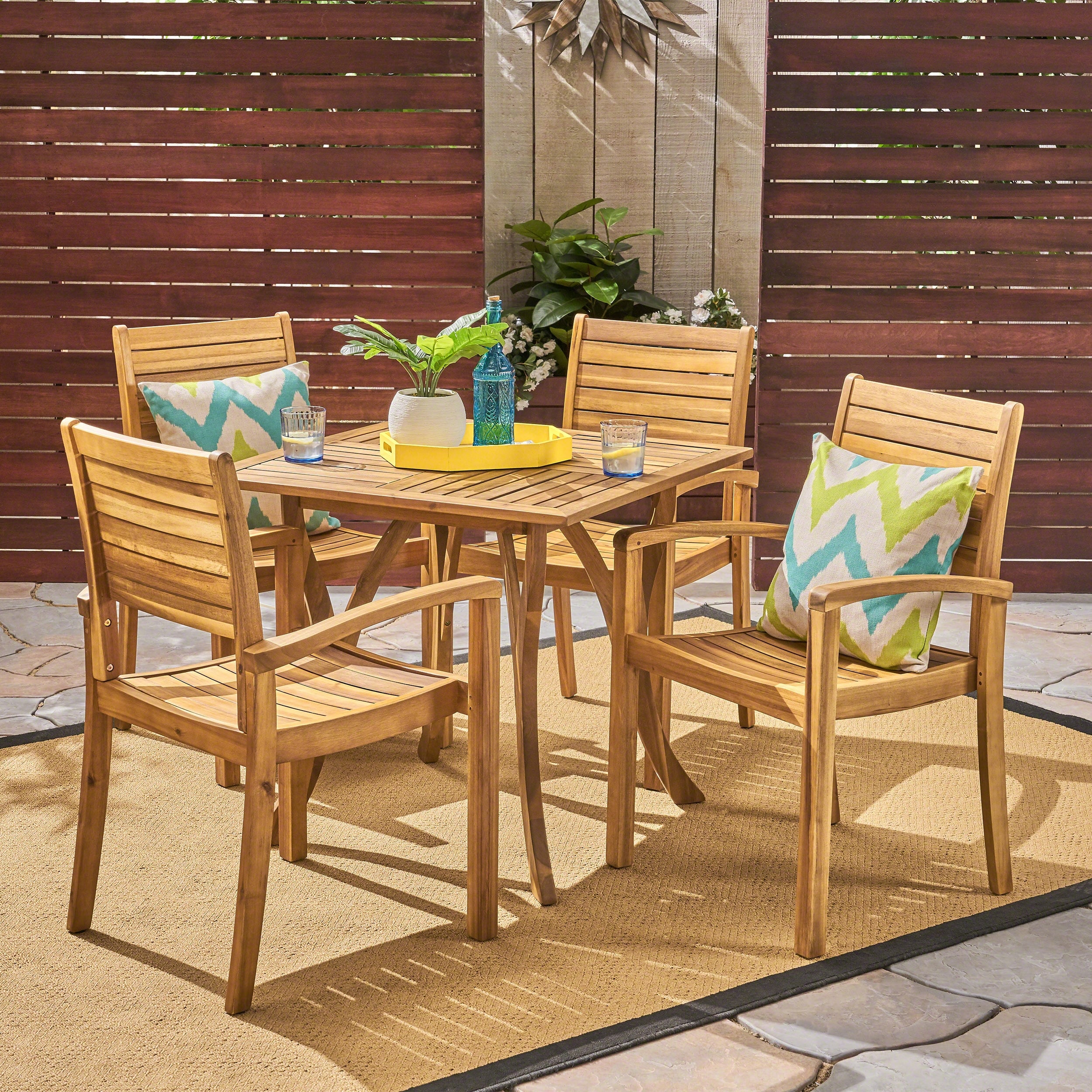 York Acacia Wood Outdoor 5-piece Square Dining Set by Christopher Knight Home