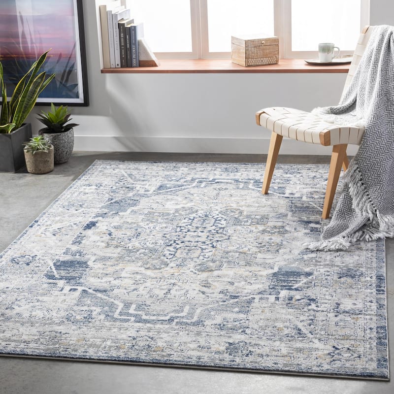 Livabliss Jolie Updated Traditional Medallion Area Rug - Grey/Blue - 6' 7" x 9'