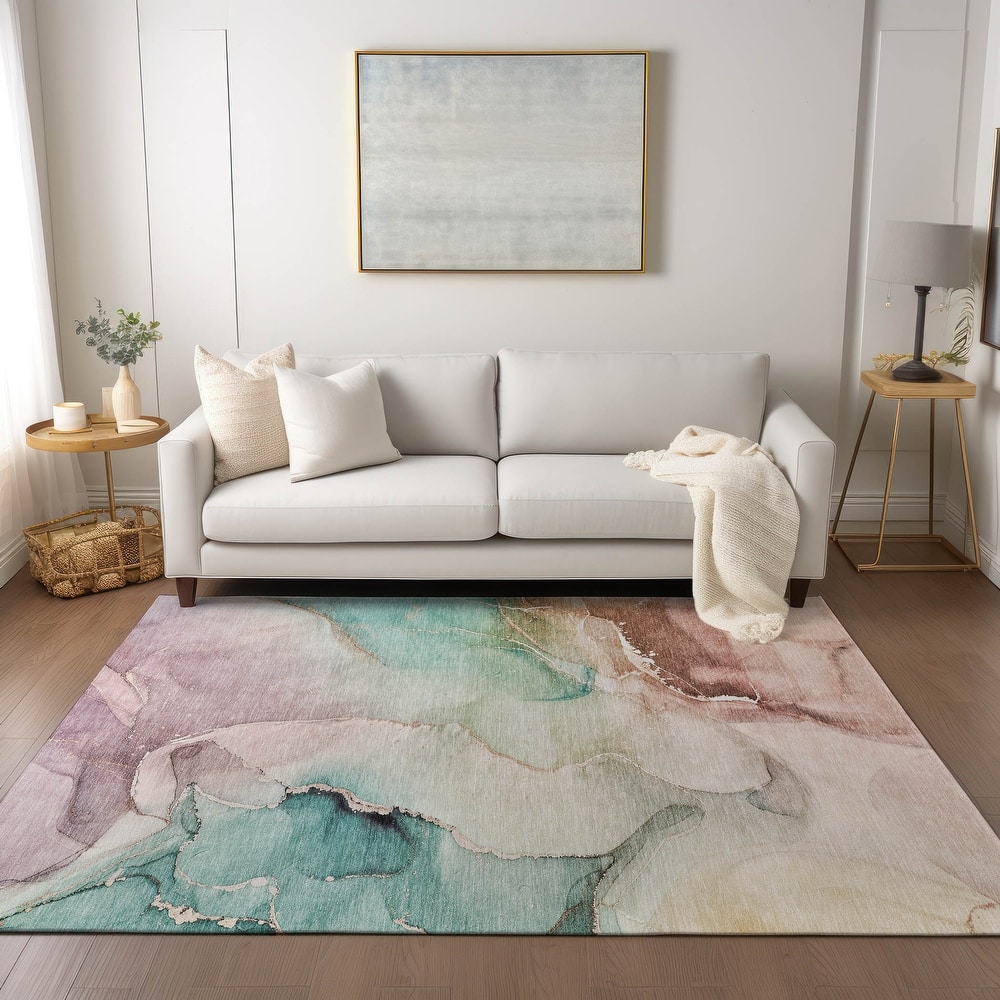 Machine Washable Indoor/ Outdoor Abstract Chantille Rug