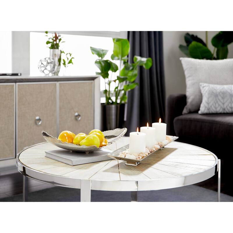 CosmoLiving by Cosmopolitan Silver Aluminum Metal Live Edge Living Room Decor Tray - 16 x 11 x 5
