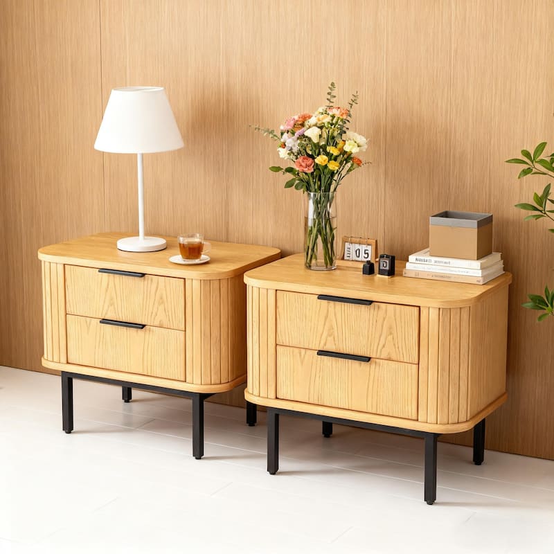 Wood Nightstand with 2 Drawers