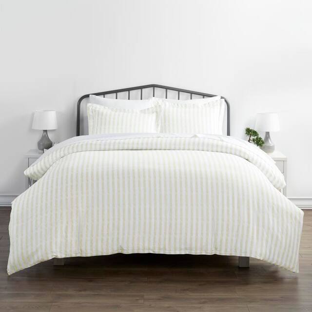 Soft Essentials Rugged Stripes Ultra Soft Oversized 3-piece Duvet Cover Set - Ivory - Full - Queen