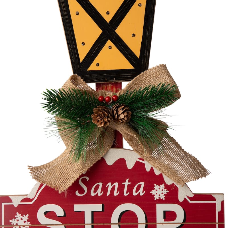 Glitzhome Christmas Lighted Wooden Santa Stop Here Yard Stake Outdoor Decor
