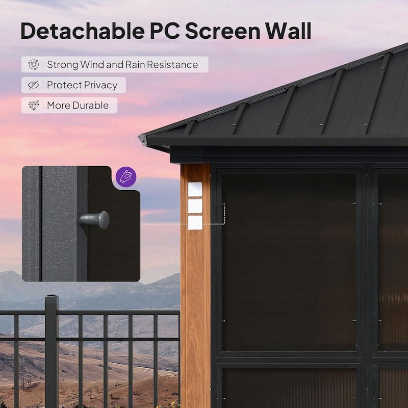 PURPLE LEAF Double Top Outdoor Sunroom All-Weather Screen House Patio Hardtop Gazebo