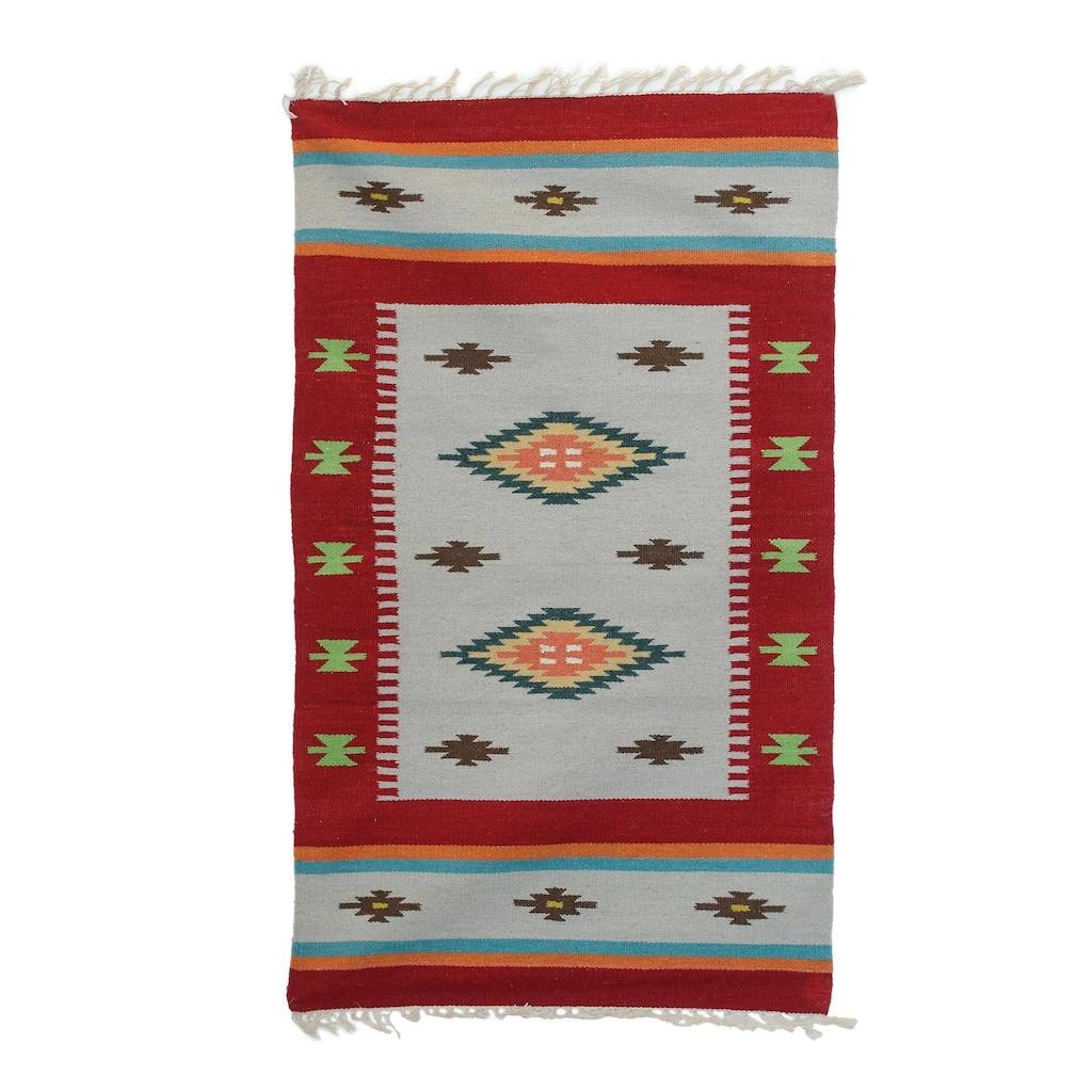 Handmade Exciting Crimson Wool dhurrie rug (India) - Big