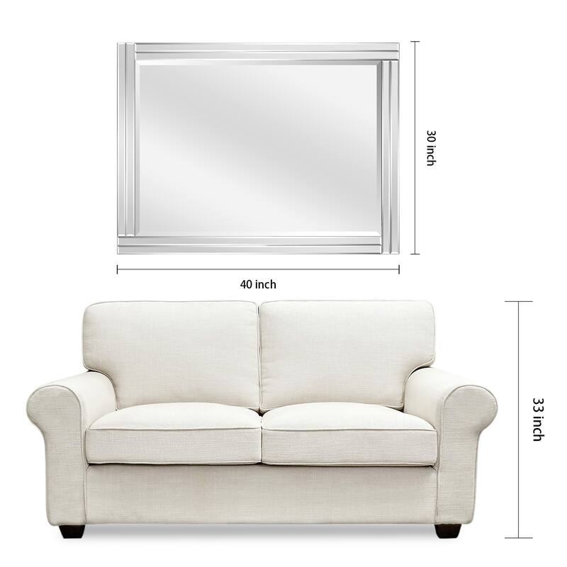 Moderno Stepped Beveled Rectangle Wall Mirror, Solid Wood Frame, 1"-Beveled Center Mirror, Ready to Hang - Clear