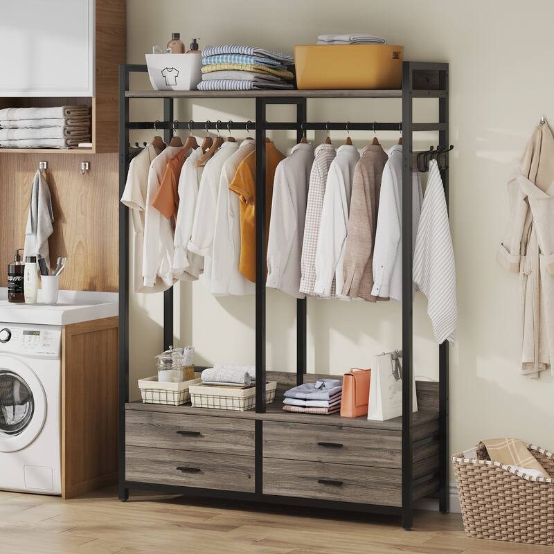 Freestanding Closet Organizer, 47-in Heavy Duty Garment Rack with Drawers and Hooks