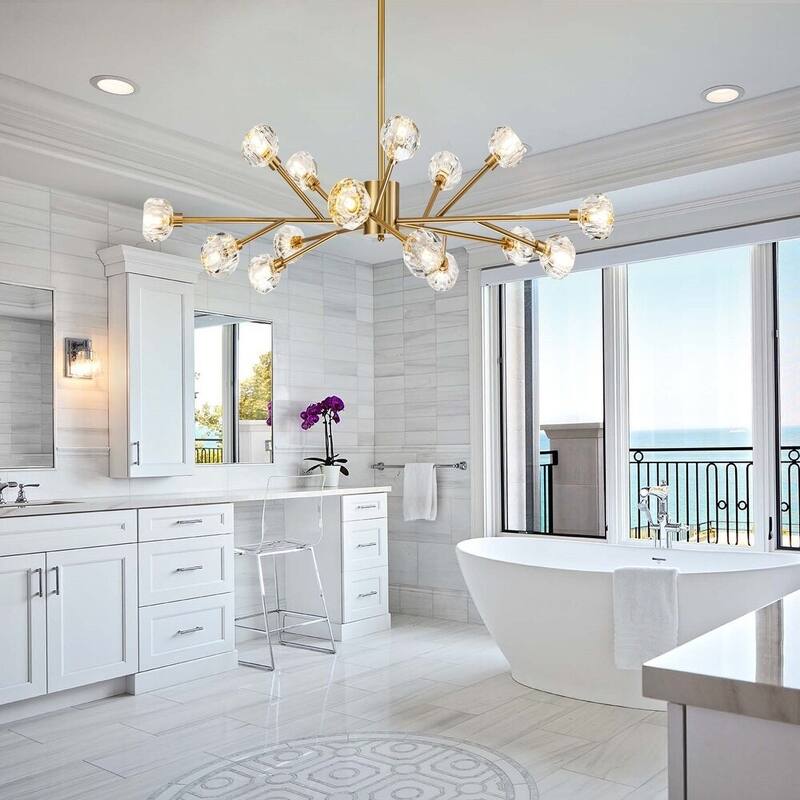 9/15/18-Light Modern Glam Gold Large Sputnik Cluster Crystal Globe Chandelier with Crystal Globe Shade