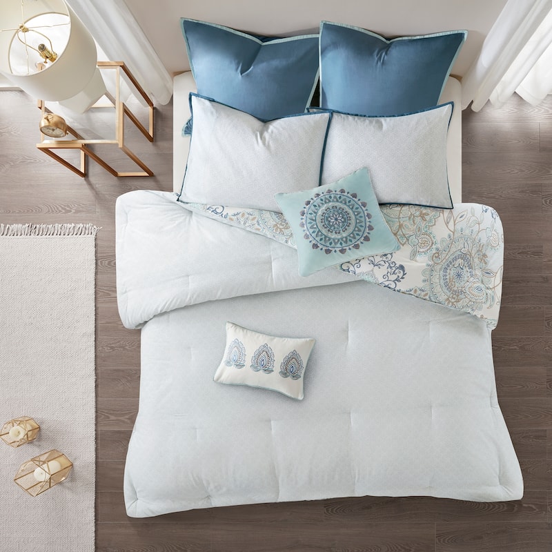Madison Park Loleta 8 Piece Cotton Floral Printed Reversible Comforter Set