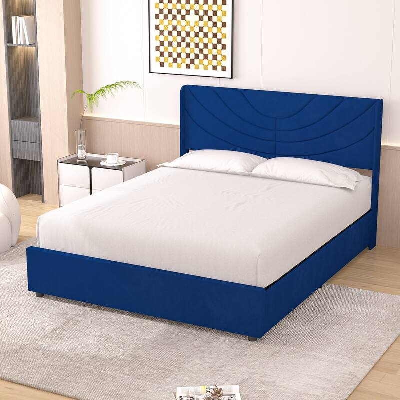 Javlergo Upholstered Bed with Tufted Headboard Bed Frames with Storage Drawers Princess Platform Bed with Wooden Slats Support
