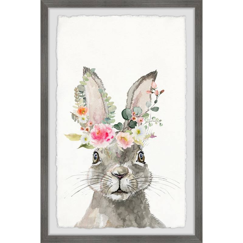 Floral Hare Painting Print - Framed Wall Art for Home Decor - Cute Animal Artwork