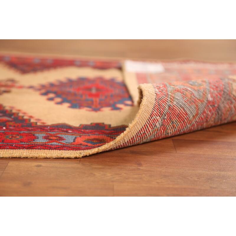 Hand Knotted Oriental 100% Wool Carpet Traditional Geometric Beige & Ivories Sarab Runner Rug - 9' 9'' X 3' 4''