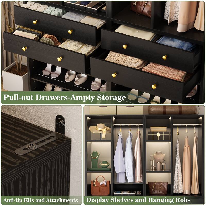 27.7'' Closet Organizer with Shoe Racks and Drawers, Closet System with Hanging Rod and Adjustable Shelves