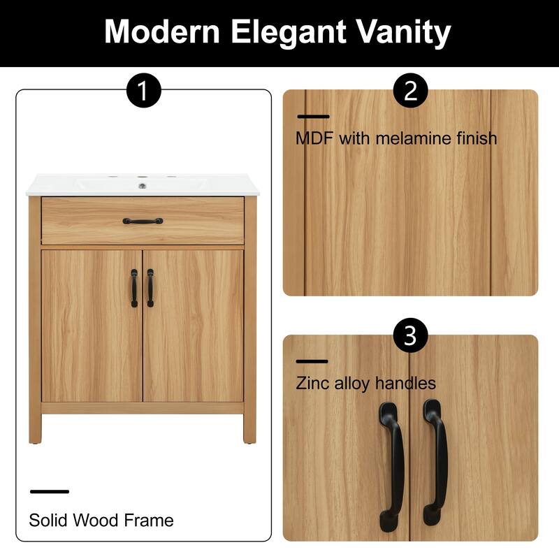 GDFStudio - Barro Transitional Freestanding Bathroom Vanity Cabinet Set with Double Ceramic Sink & Soft Close Storages, Set of 2