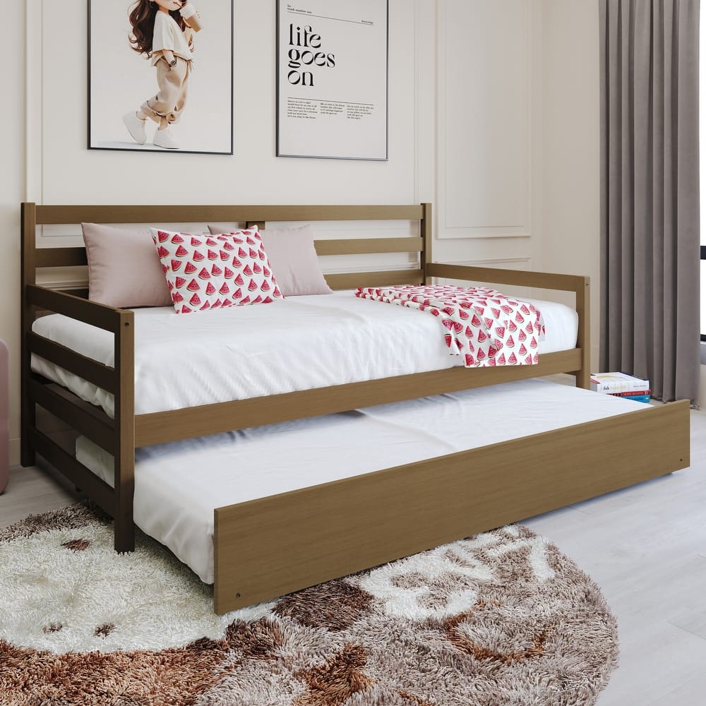 CraftPorch Rustic Wooden Twin Size Daybed With Trundle