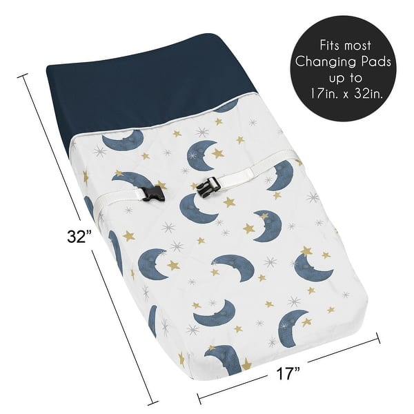 Moon and Star Collection Boy or Girl Changing Pad Cover - Navy Blue and Gold Watercolor Celestial Sky