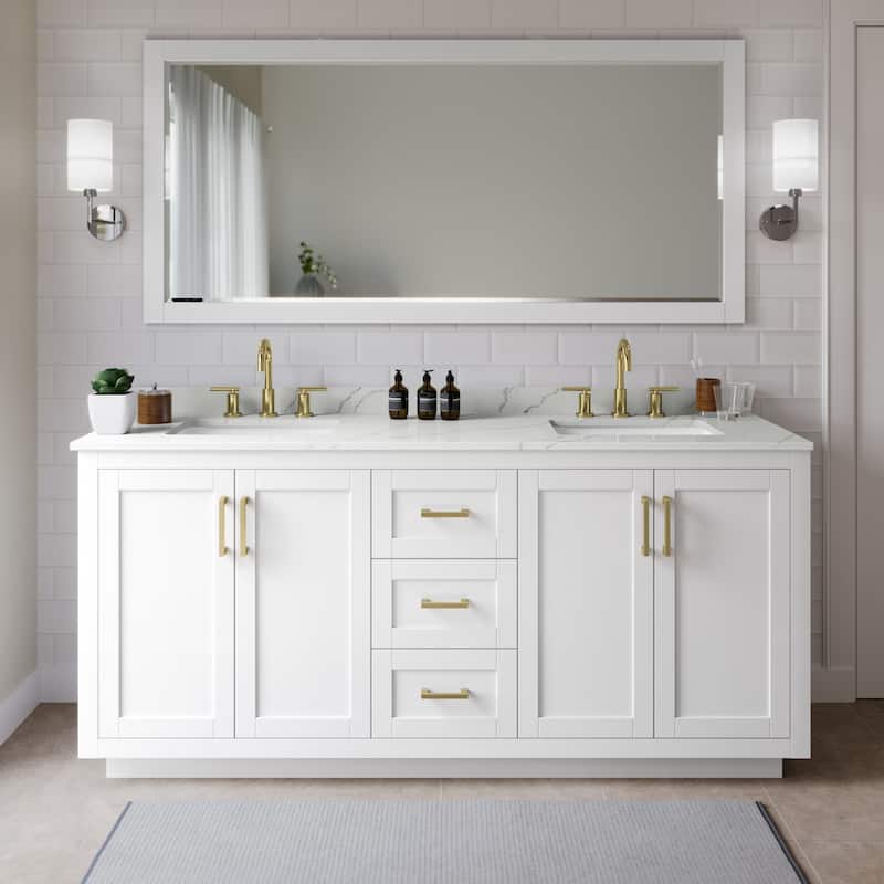 Wyndham Collection WCF292972D-QTZ-US3M70 Miranda 72" Free Standing - White / Giotto Quartz Top / Brushed Gold Hardware