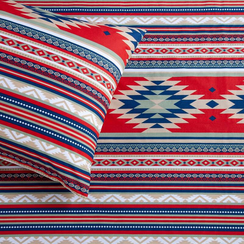 Paseo Road Del Sol Aztec Western Bedding 200TC Printed Cotton 4 Piece Sheet Set