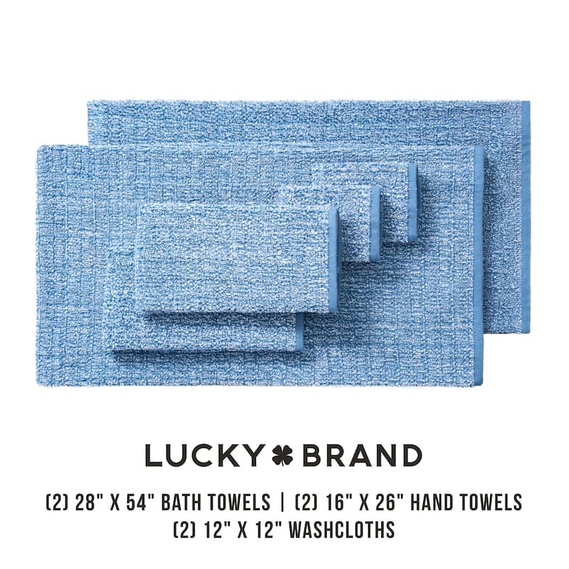 Lucky Brand Cotton Boucle Premium 6 Piece Bath Towel Set 2 Bath towels 2 Hand towels 2 Washcloths - 28"x54"/16"x26"/12"x12"