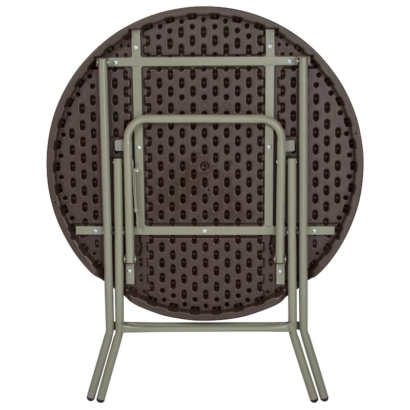 2.6-Foot Round Rattan Plastic Folding Table - Outdoor Event Table