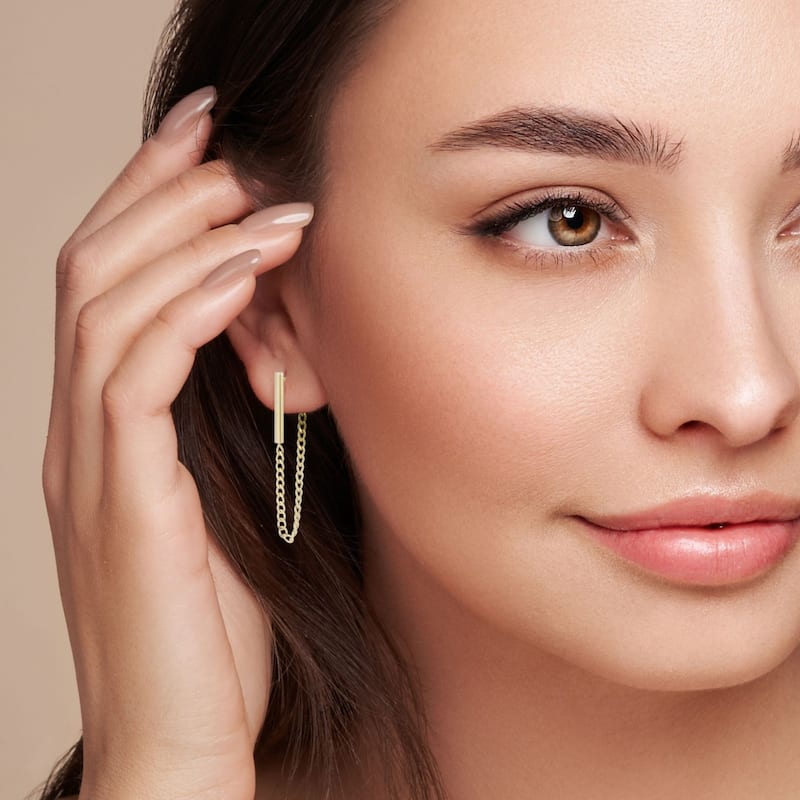 Soleil 14K Gold Bar Curb Chain Front/Back Earrings
