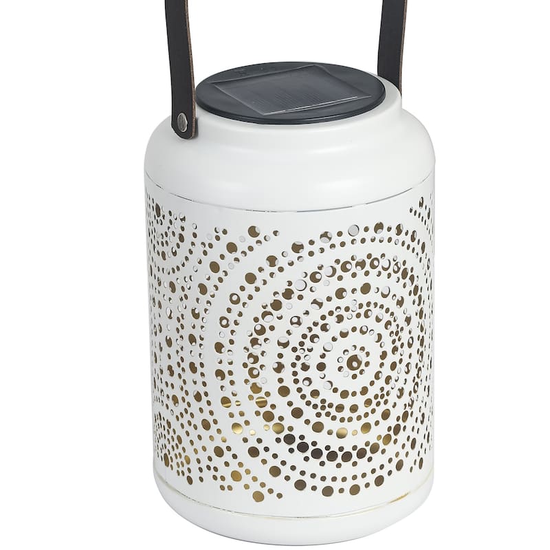 Adeco Solar Outdoor Metal Lantern Decor Light with PU Hanging Handle