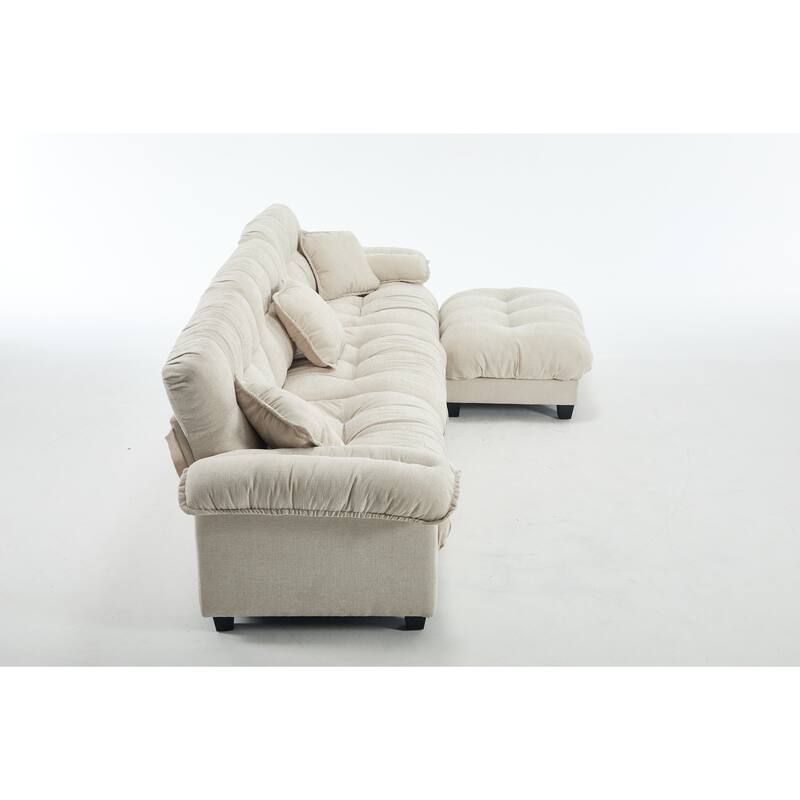 123.62" Modular Sofa L Shaped Chenille Sectional Sofa, 3 Seater Straight Row Sofa with Movable Ottoman for Living Room