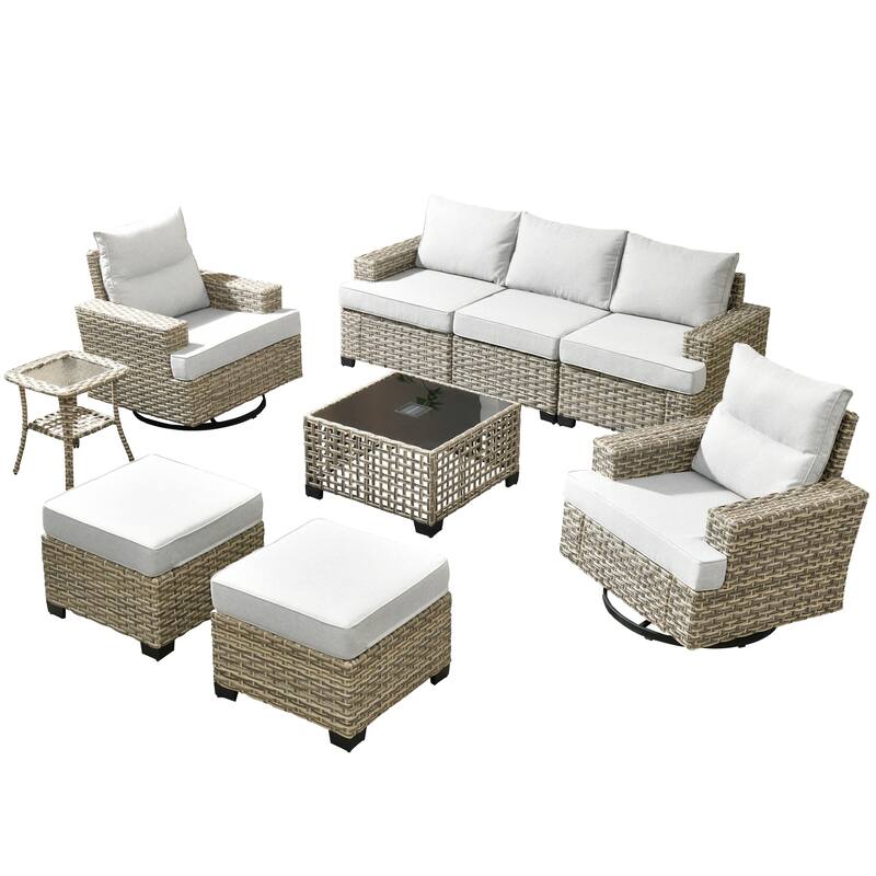 XIZZI 9-piece Outdoor Patio Wicker Furniture Swivel Chair Set