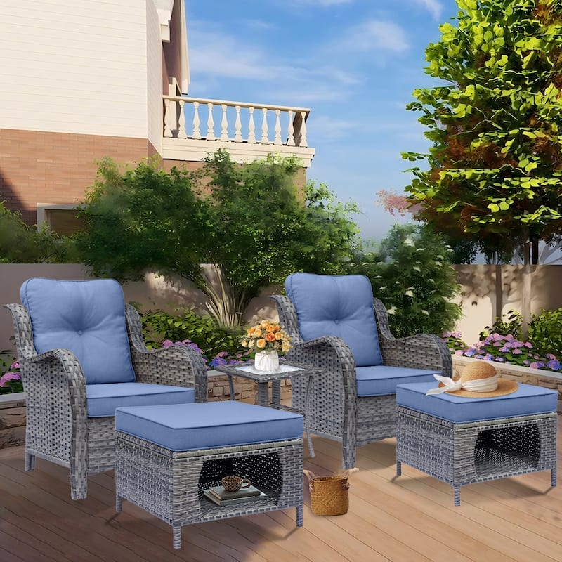 5 Piece Outdoor Patio Conversation Sets Wicker Patio Chairs with Ottoman