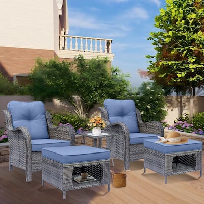 5 Piece Outdoor Patio Conversation Sets Wicker Patio Chairs with Ottoman