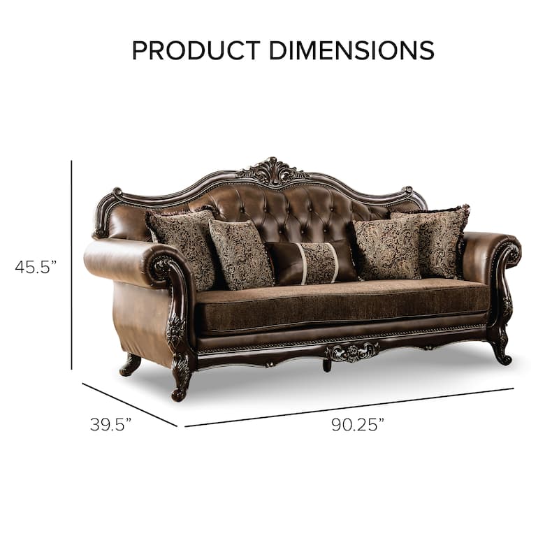 Furniture of America Beatrice Traditional 3-Piece Formal Brown Tufted Sofa Set