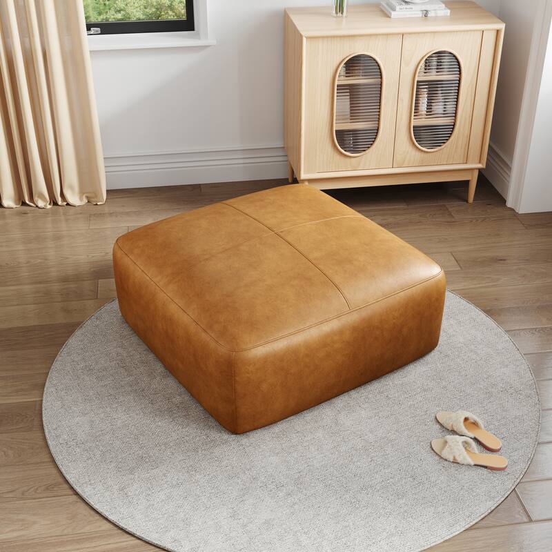 UIXE Genuine Leather Ottoman, Upholstered Ottoman for Living Room