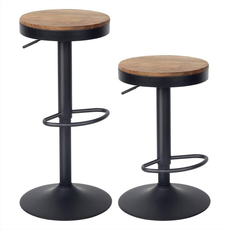 Bar Stools set of 2, Swivel Bar Chairs with Footrest for Kitchen Island - Black