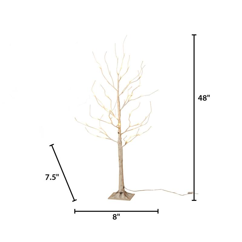 4 ft Tall Prelit Birch Tree with 48 Warm White LED Lights - N/A