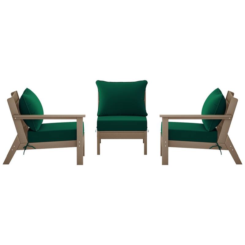 Birchwood All Weather HDPE Outdoor Patio Deep Seating Weathered Wood Sofa With Cushions (3-Piece)