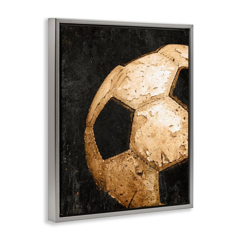 Stupell Vintage Soccer Ball Closeup Framed Floater Canvas Wall Art Design By Kim Allen