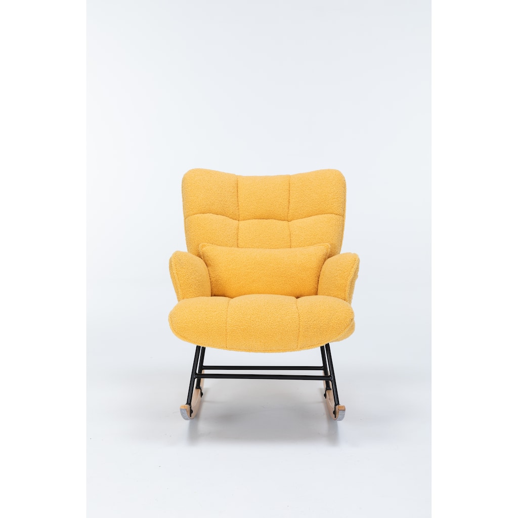 Velvet Glider Rocker with Padded Seat, Reading Chair with Wooden Legs, Lounge Chair with High Backrest and Armrest