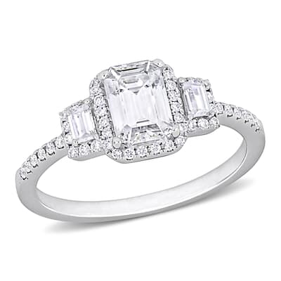 Miadora 1 1/3ct TDW Diamond Halo Three-Stone Ring in 18k White Gold