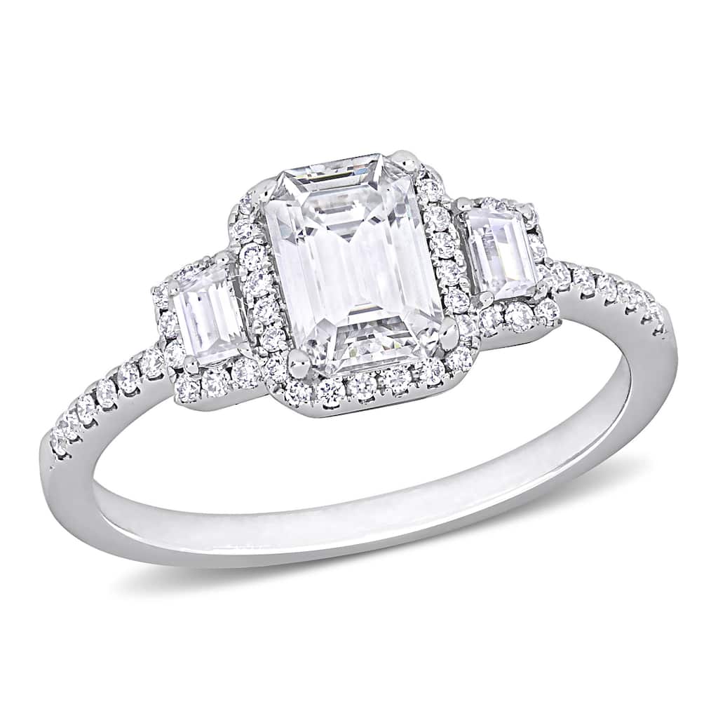 Miadora 1 1/3ct TDW Diamond Halo Three-Stone Ring in 18k White Gold