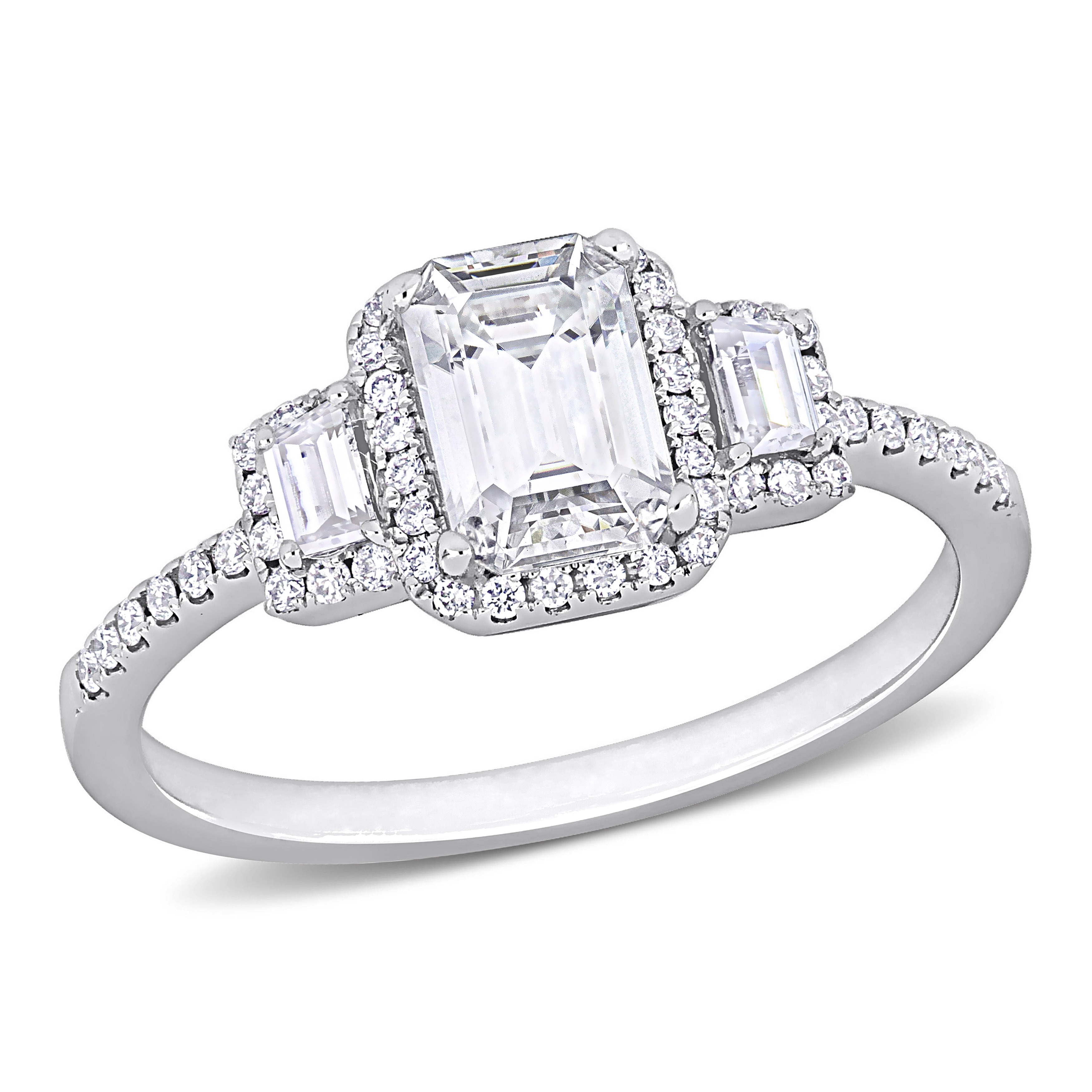 Miadora 1 1/3ct TDW Diamond Halo Three-Stone Ring in 18k White Gold