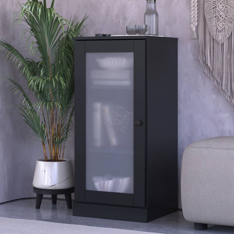 Palace Imports 100% Solid Wood 3-Shelf Bookcase with Frosted Glass Door and Adjustable Shelves - Black