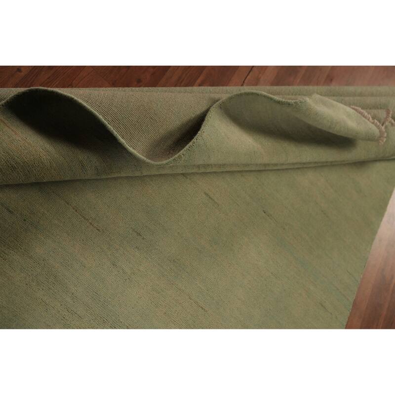Modern Gabbeh Oriental Area Rug Handmade Green Wool Carpet - 5'0" x 6'7"