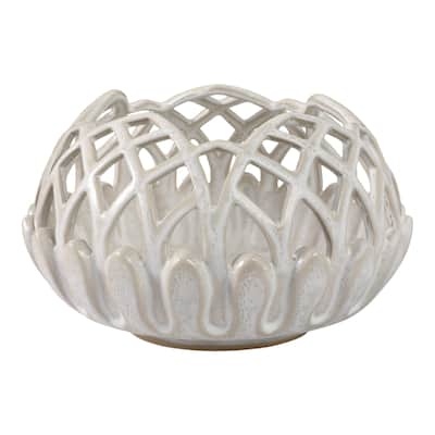 Ceramic Planter Lattice Design Fauna-Inspired Home Decor - 7" White - 11" x 11" x 7"