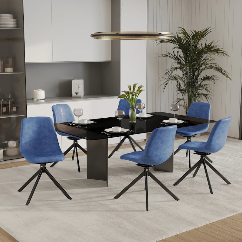Markley Leather Dining Chair 360 Degree Swivel with Iron legs Modern Accent Side Chair Set of 2